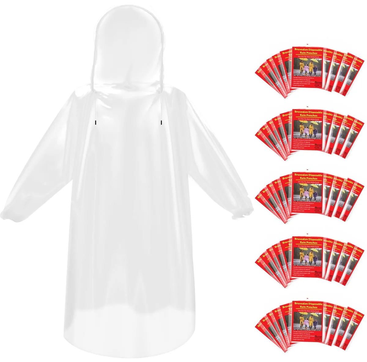 Bruvoalon Rp001 Men's Outerwear Poncho 6 Pack 0.035mm PE Clear Size M — صورة المنتج