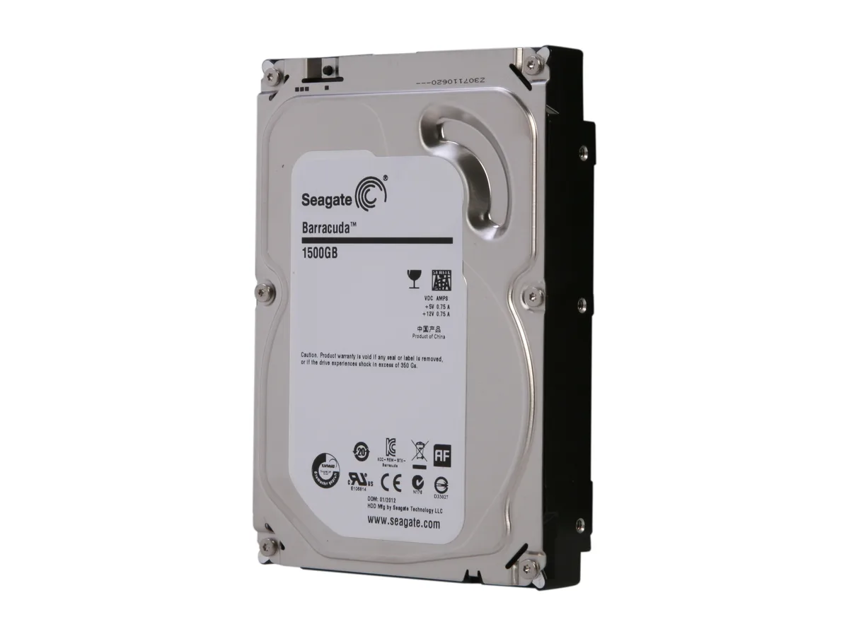 Seagate BarraCuda 3.5 inch bare internal hard drive with silver aluminium casing and green circuit board visible