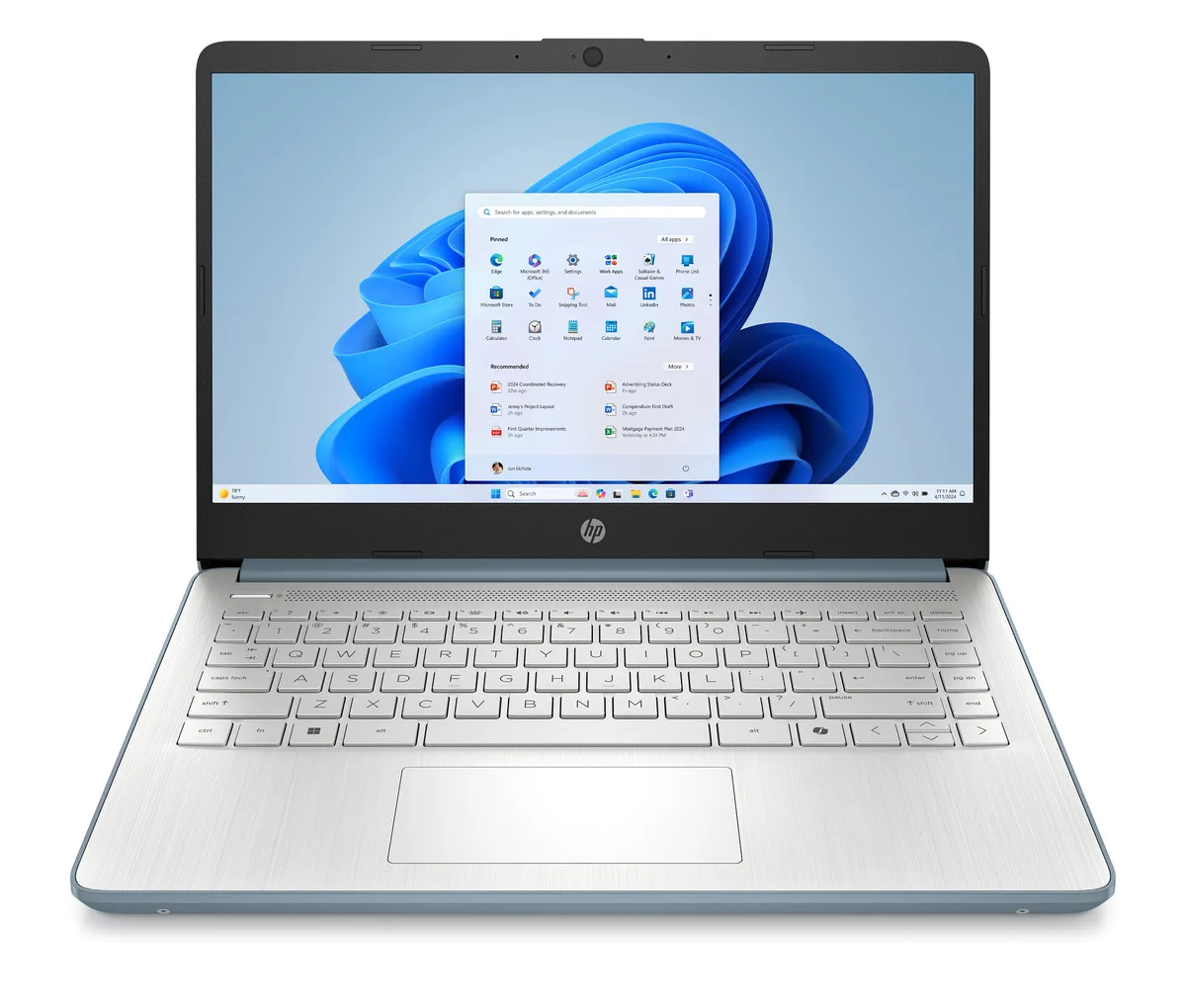 Moonlight Blue 14 inch touchscreen laptop with silver keyboard