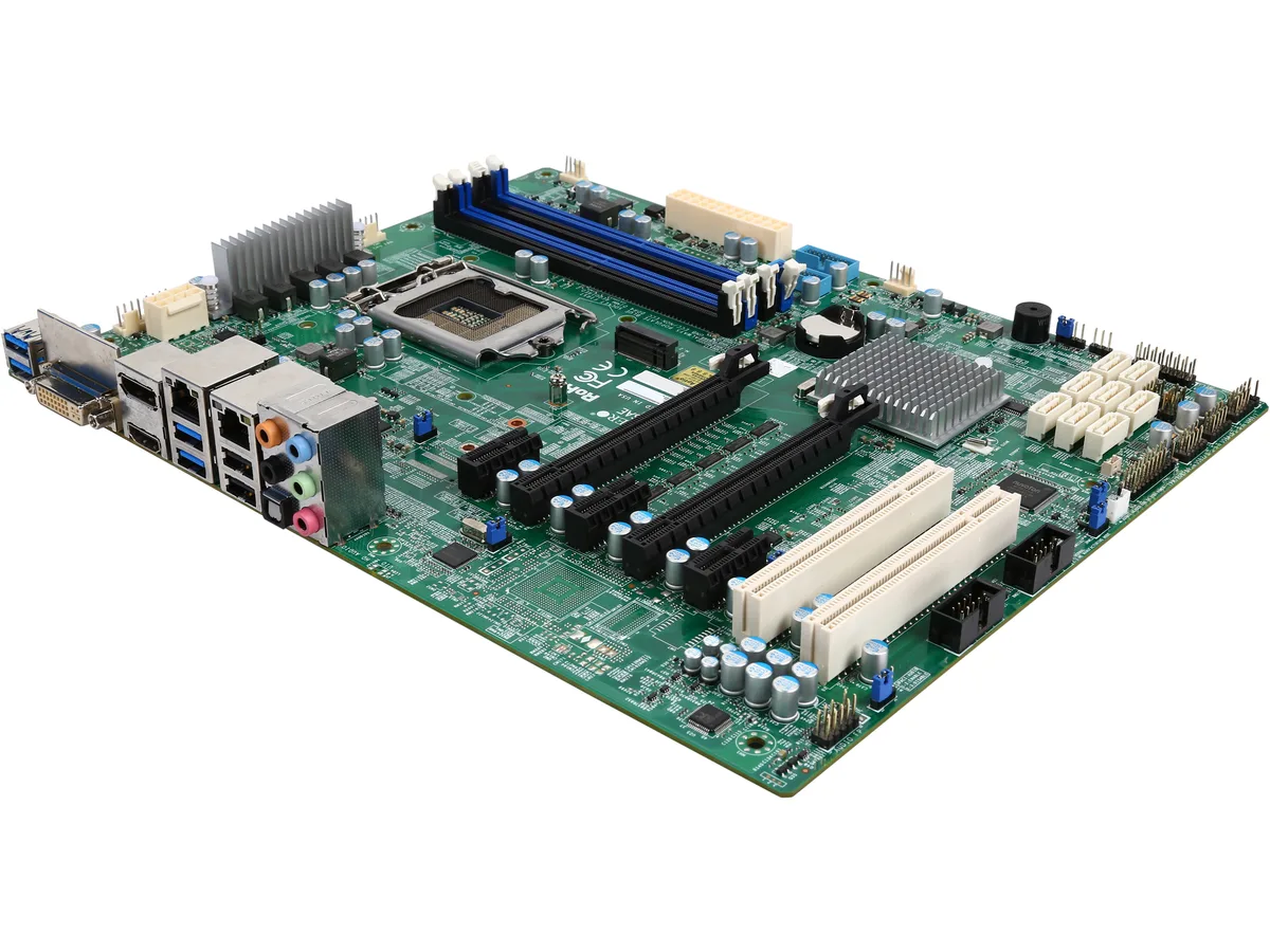 Green ATX server motherboard with four DDR4 slots and silver I/O shield