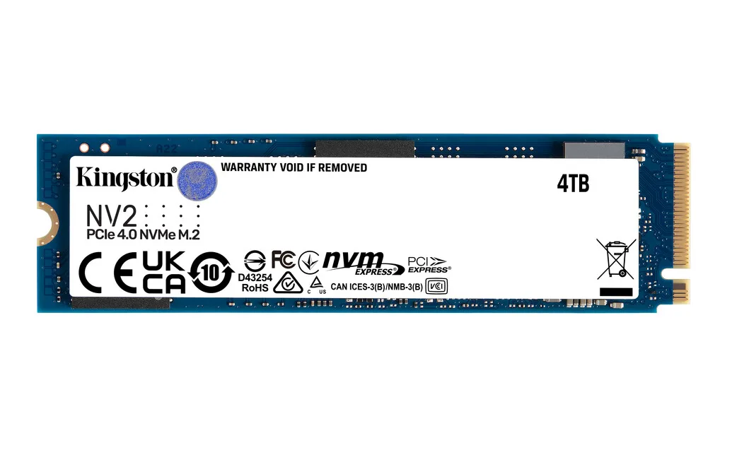 Kingston NV2 4TB M.2 2280 NVMe SSD single-sided green circuit board with gold edge connector