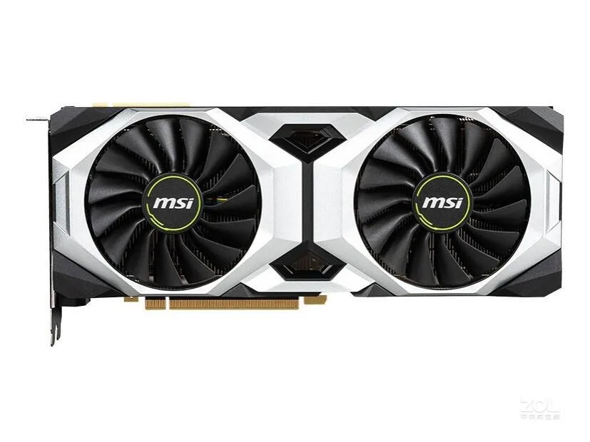 Dual-fan graphics card with silver shroud and black backplate