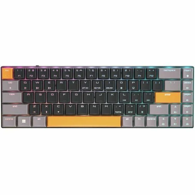 Compact 68-key wireless RGB gaming keyboard with low-profile silver switches, matte dark case and colourful keycaps