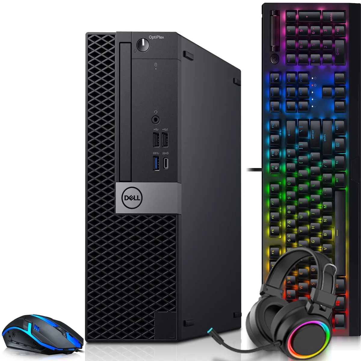Compact black small form factor desktop tower with front USB ports and power button