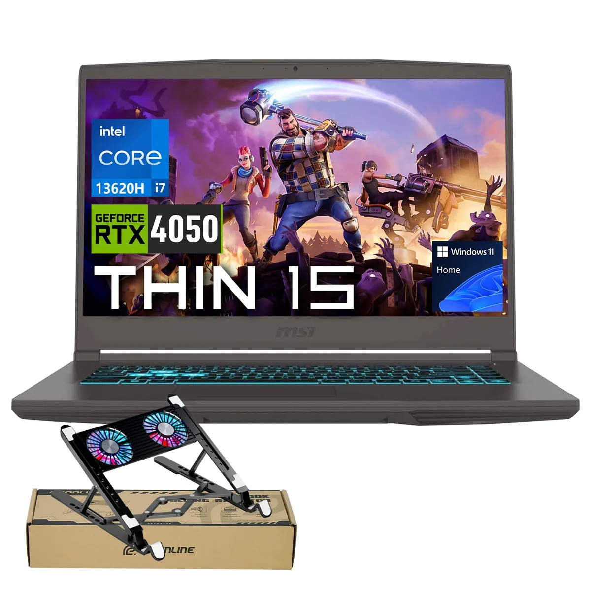 MSI MSI Thin 15 laptop i7-13620H RTX 4050 16GB 512GB 144Hz Black w/Bundle — product photo