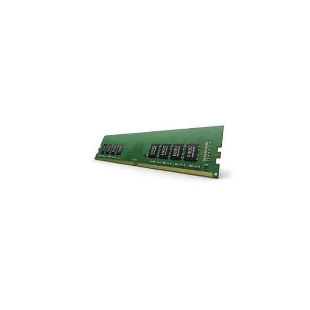 Green rectangular circuit board with black memory chips and gold edge contacts
