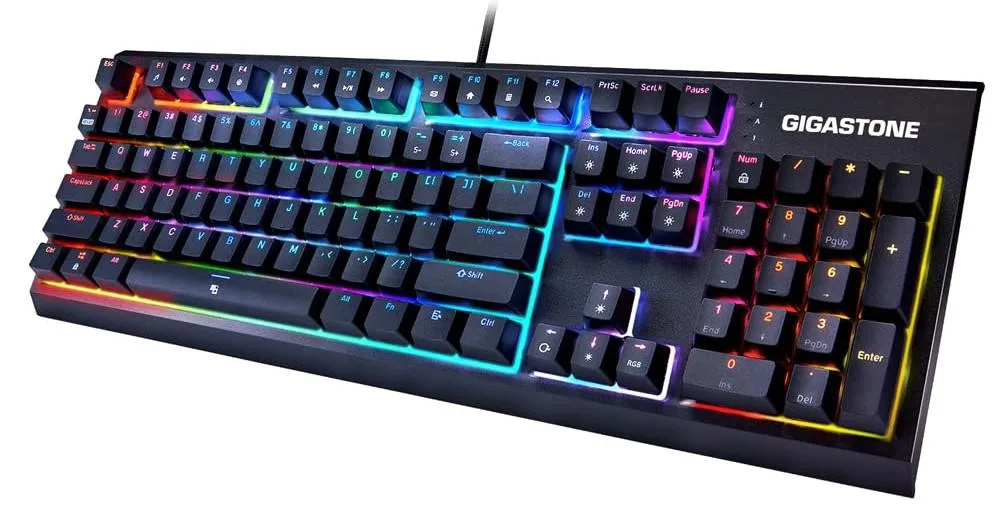 Gigastone Corporation Gigastone Corporation GK-12 Mechanical Gaming Keyboard Brown Switches 104 Keys RGB Black — 商品写真