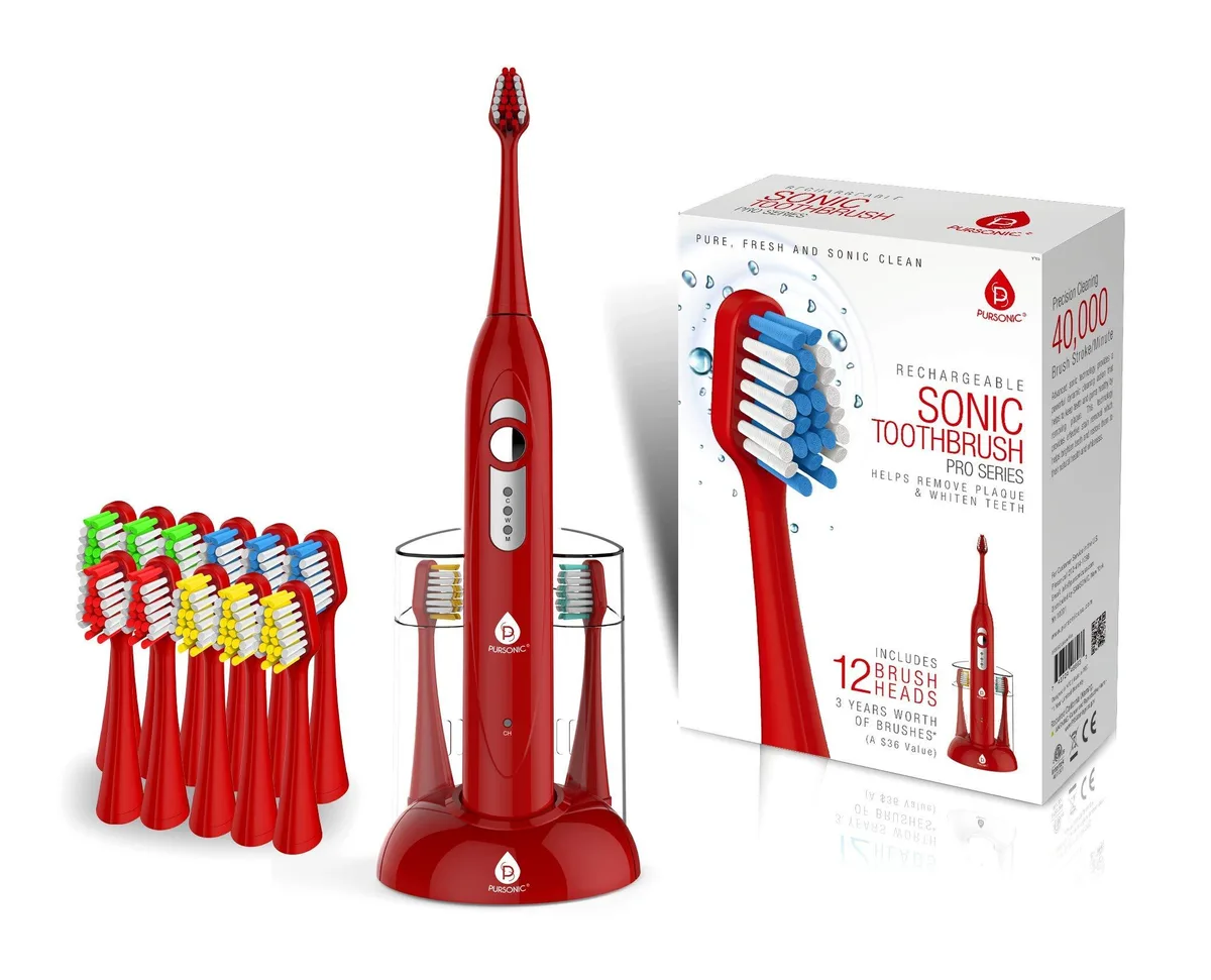 Pursonic s430 Sonic Toothbrush 40,000 SPM 12 Heads Red oral care — product photo