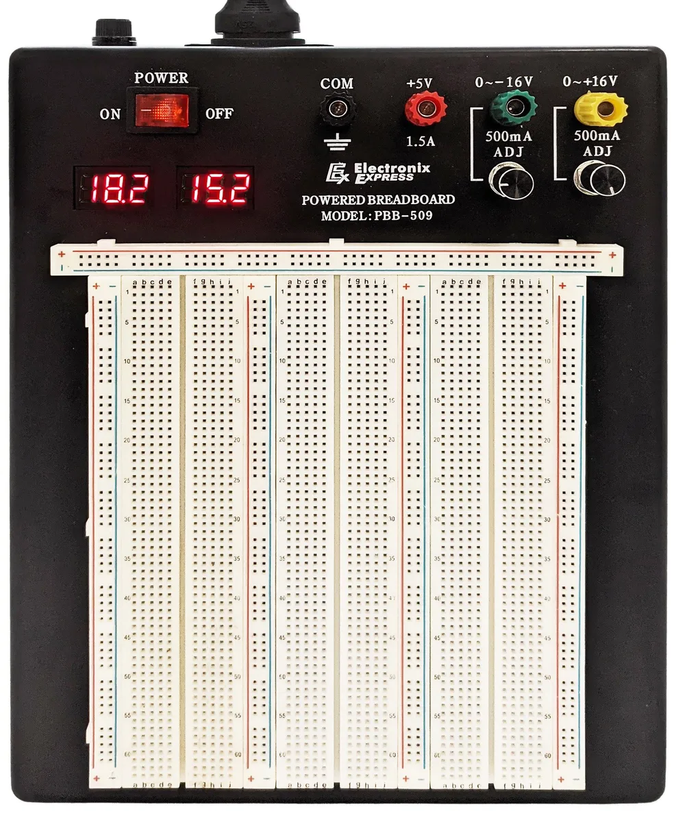 Electronix Express Electronix Express Powered Solderless Breadboard 2390 Tie Points 3 Regulated Power Supplies 2 LED Voltmeters — foto produk