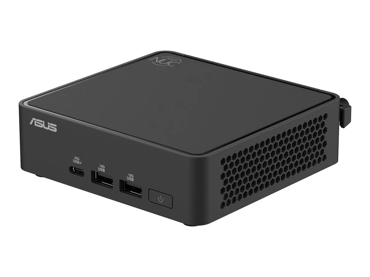 Compact black mini PC with slim square chassis