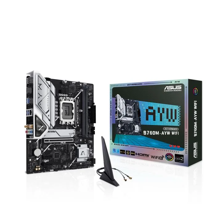 White mATX motherboard with silver heatsinks and black PCB