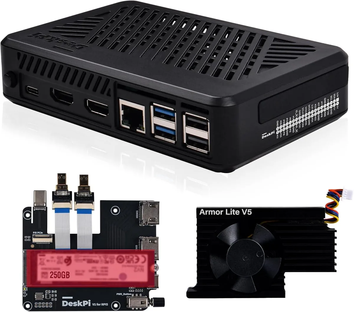 MCDODO MCDODO DeskPi Lite Pi5 Case with Active Cooler Dual HDMI M.2 NVMe 2230 2242 2260 2280 — 제품 사진