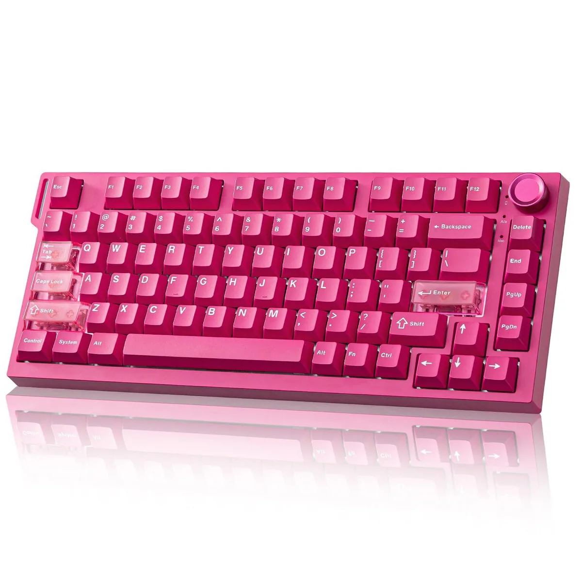 Pink compact mechanical keyboard with 81 keys and RGB backlighting