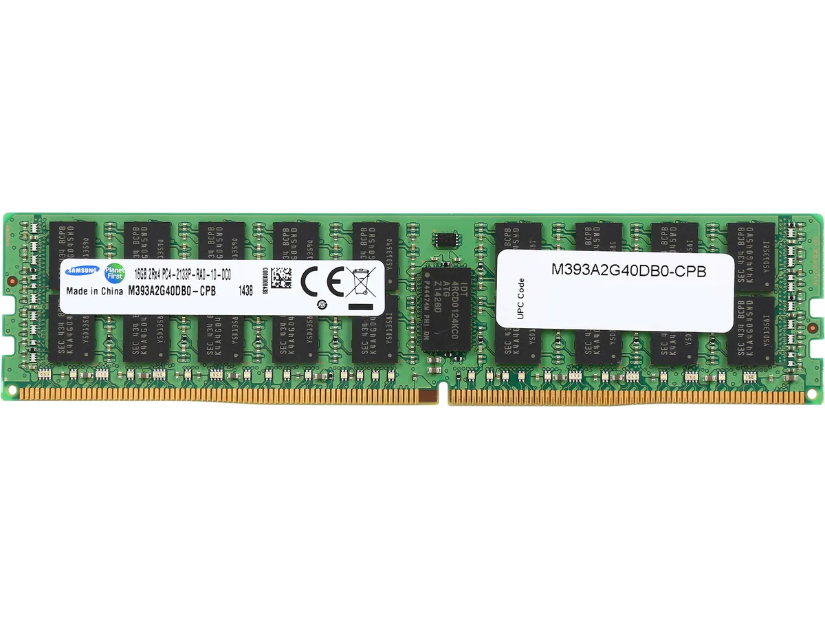 Green Samsung 16GB DDR4 ECC Registered DIMM with black chips no heat spreader 288 pins