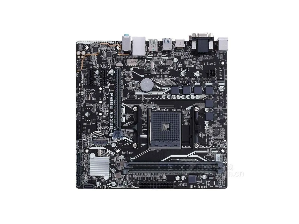 Green rectangular Micro ATX motherboard with silver AM4 socket and black DDR4 slots