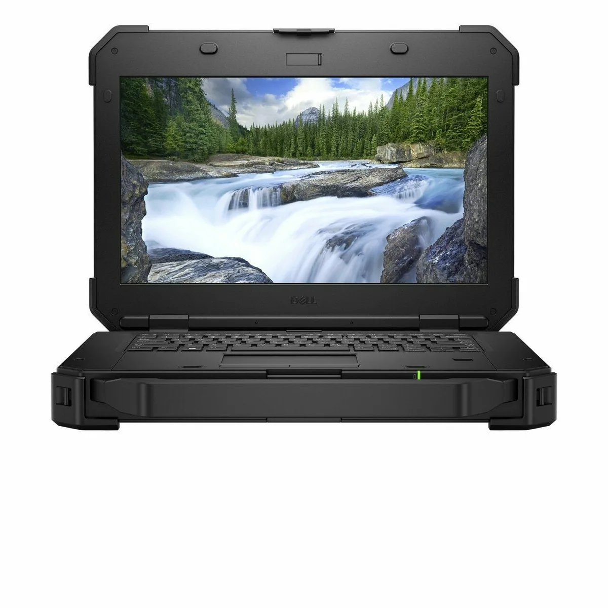 Black rugged laptop with 14 inch touchscreen display