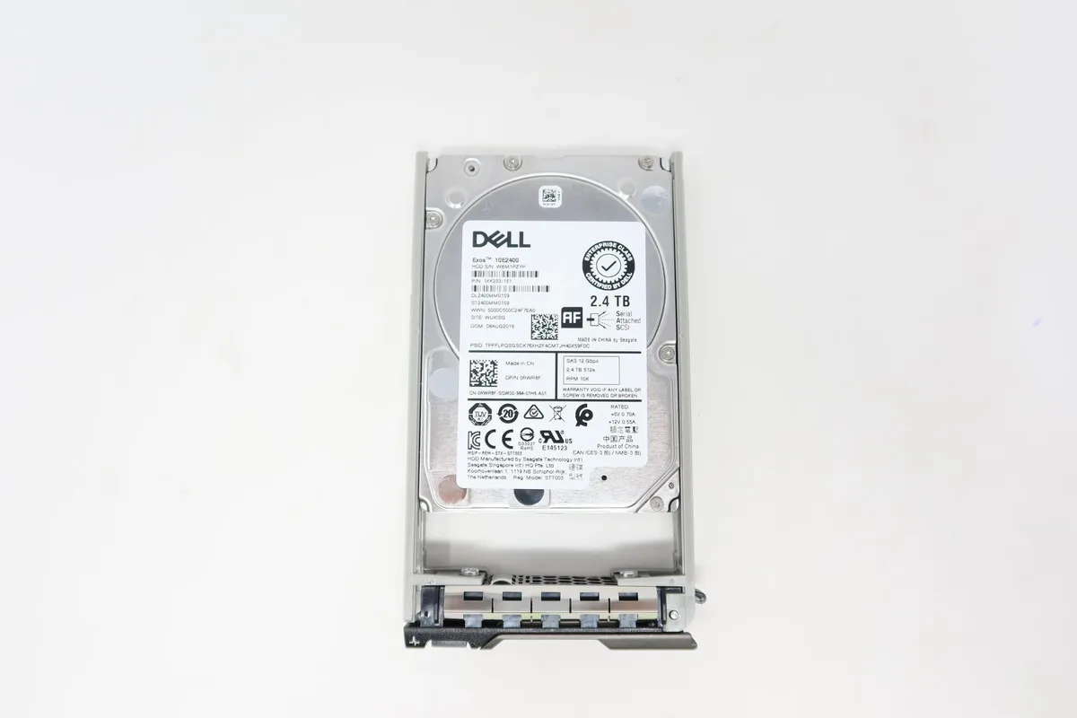 2.5 inch SAS hard drive in silver caddy tray
