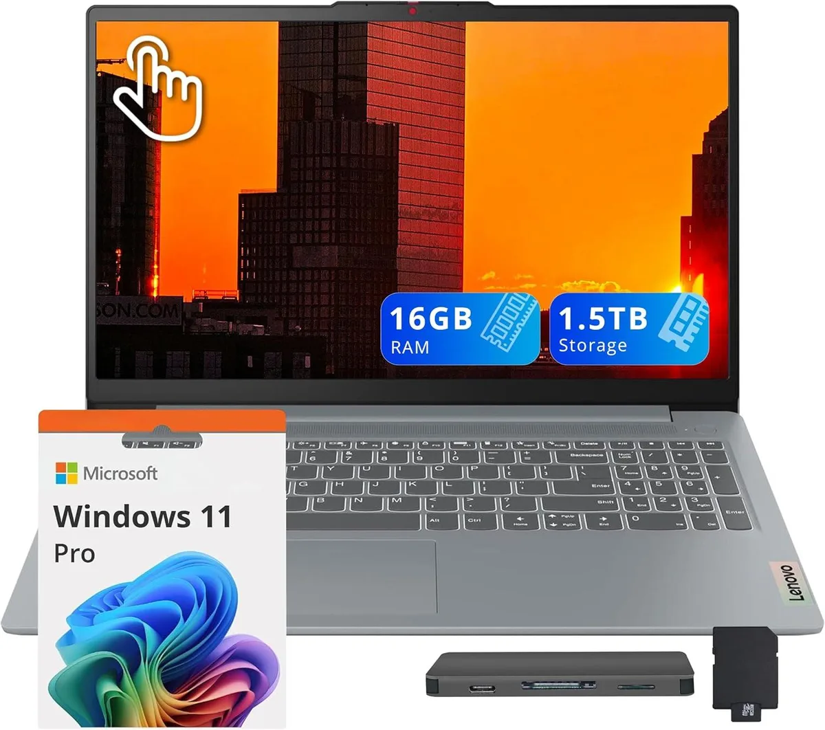 Lenovo Lenovo IdeaPad Slim 3 15.6" FHD Touchscreen Ryzen 7 5825U 16GB 512GB 1TB Dock Win 11 Pro Arctic Grey — product photo
