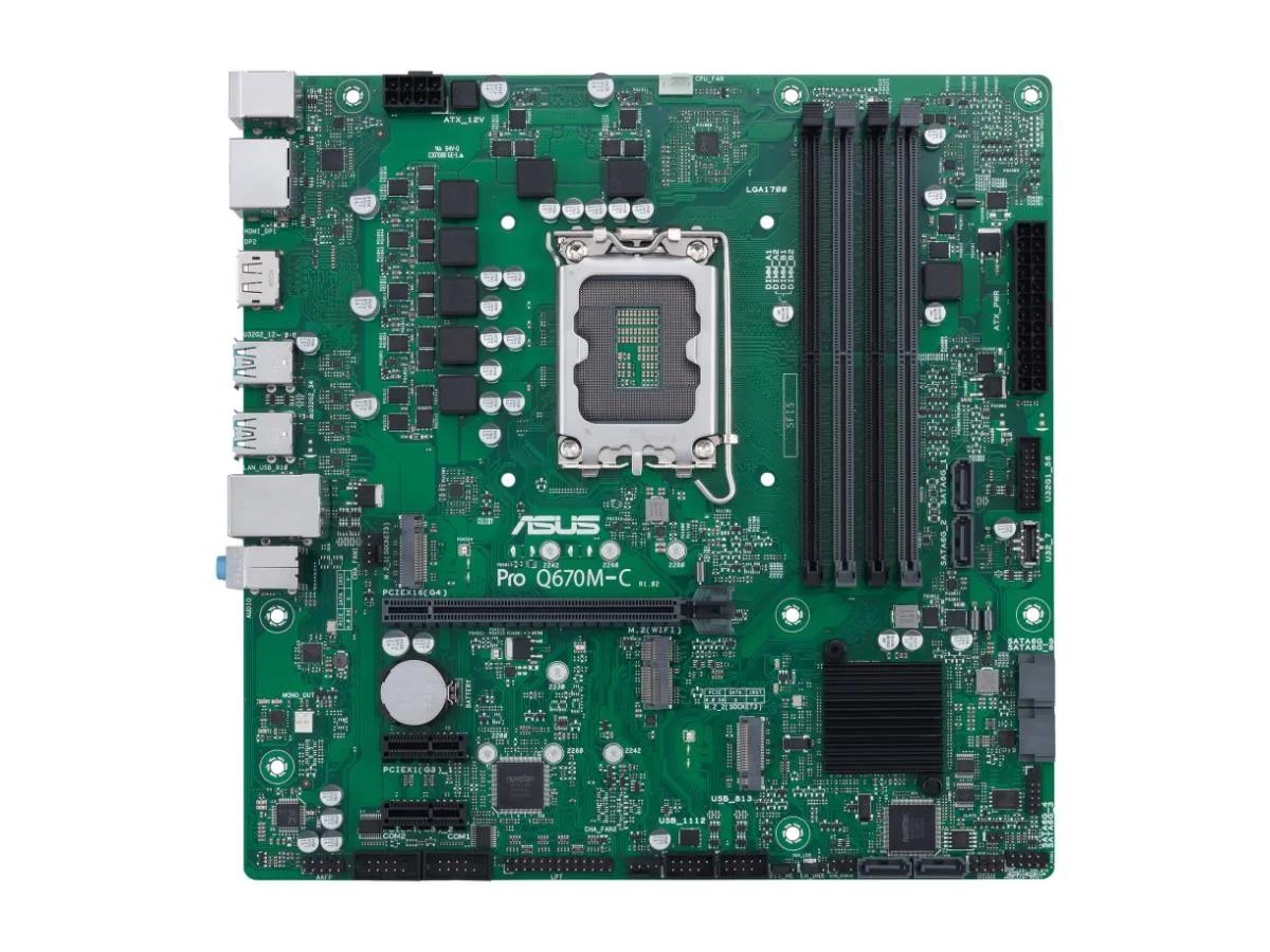 Green Micro ATX motherboard with silver heatsinks and black slots