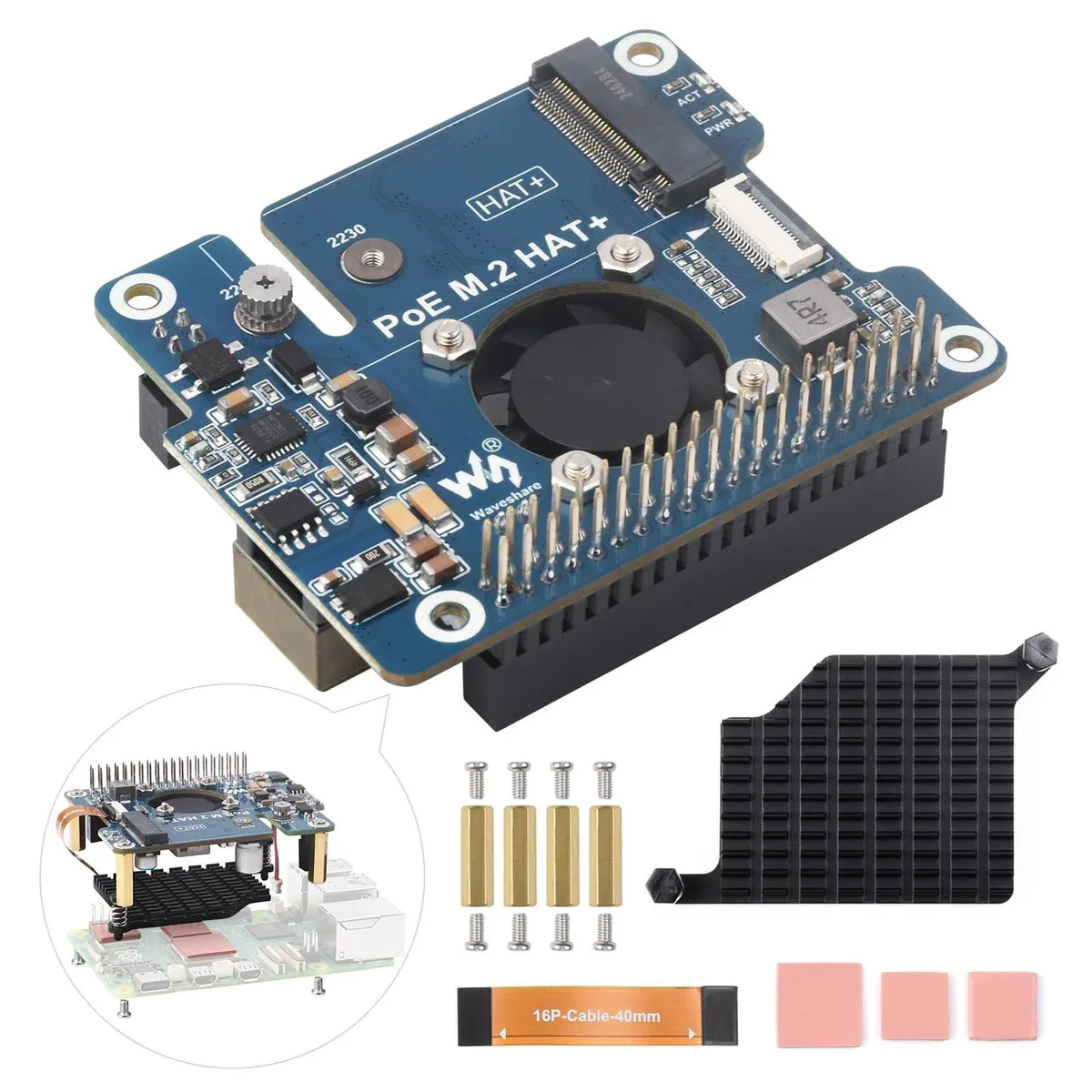 KEHIPI KEHIPI PoE M.2 HAT+ NVME Adapter for Raspberry Pi 5 2230/2242 — 제품 사진