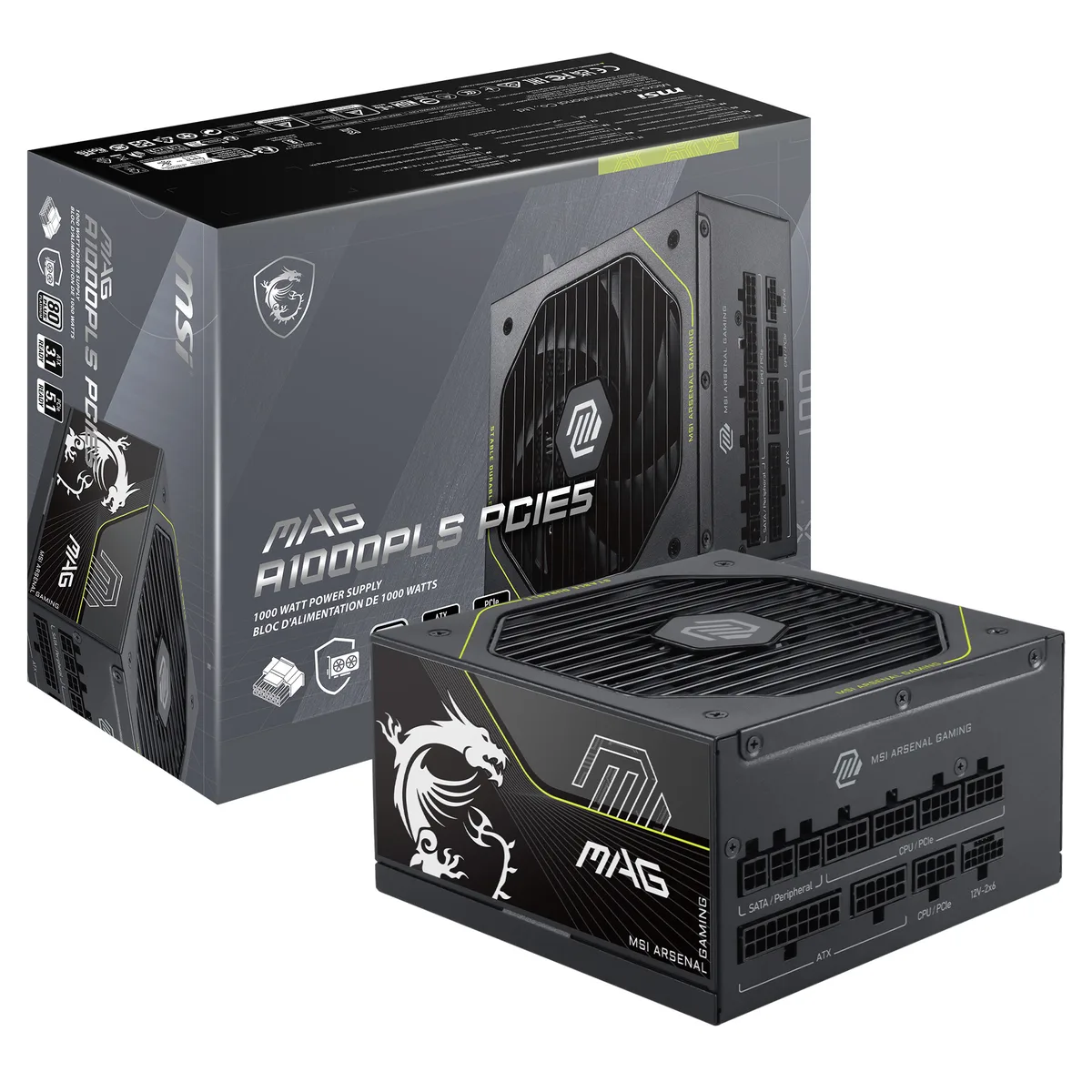 MSI MSI MAG A1000PLS PCIE5 1000W power supply — product photo