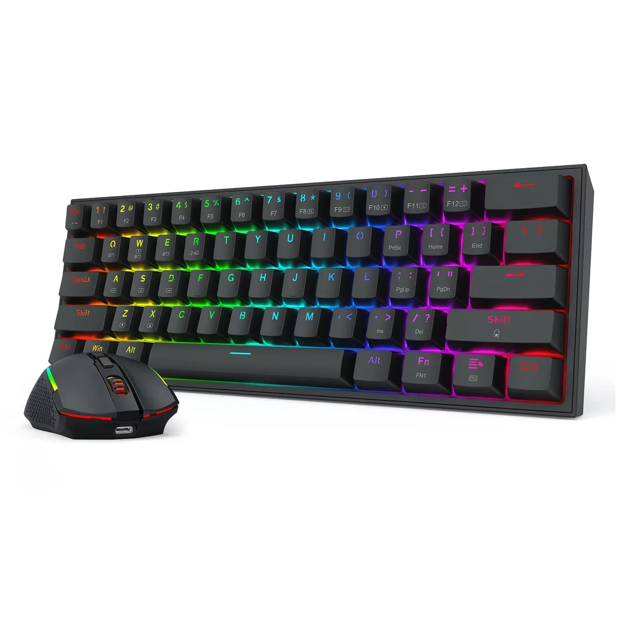 Black 60% mechanical keyboard and wireless mouse combo with shared dongle