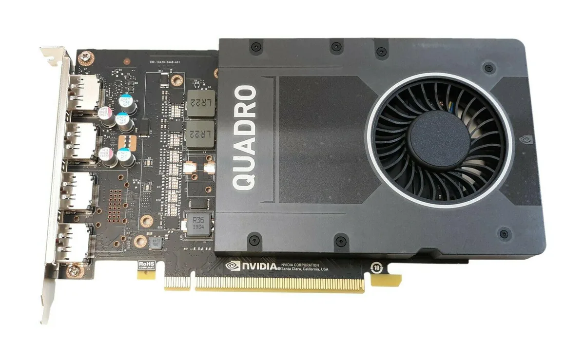 Dell Quadro P2200 workstation card, single-slot, four DisplayPorts, matte black finish