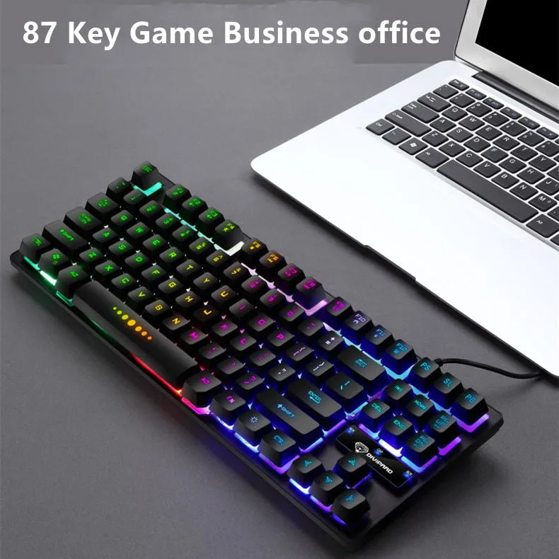 Black tenkeyless mechanical keyboard with RGB backlighting and detachable palm rest
