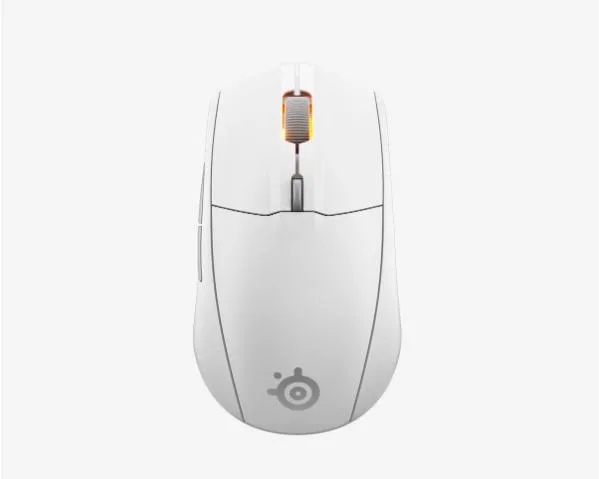 White wireless gaming mouse, symmetrical shape, matte finish, single-zone RGB scroll wheel