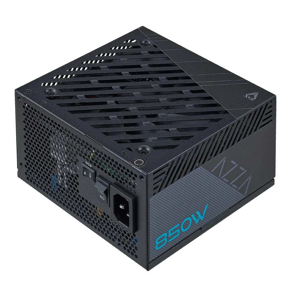 Rectangular black metal PSU with 120 mm fan grille and modular cable sockets