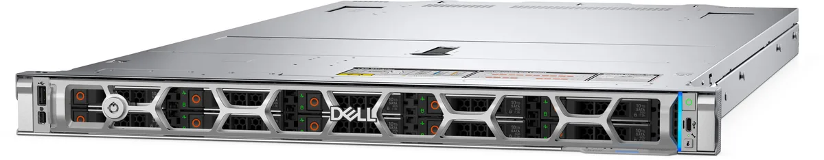 Silver 1U rack server chassis, front drive bays visible