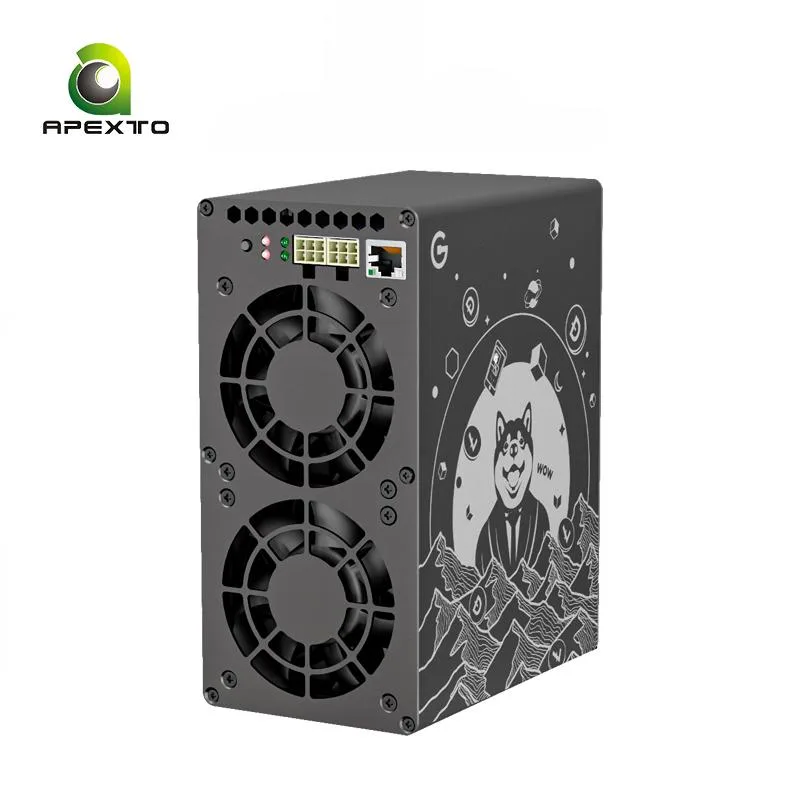 Compact beige rectangular crypto miner with two front fans and smooth matte finish