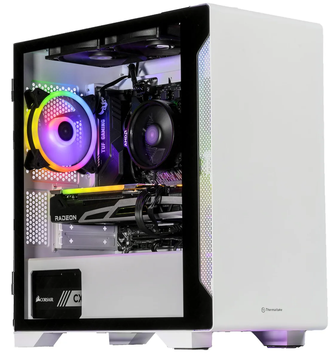 White mid-tower desktop with clean lines and minimal front panel
