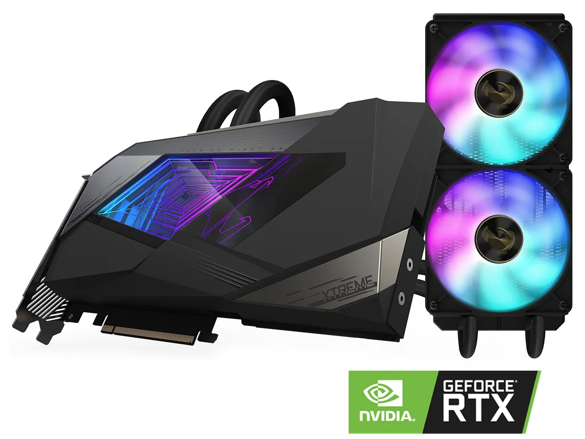 AORUS RTX 3080 graphics card with integrated water block and 240mm radiator