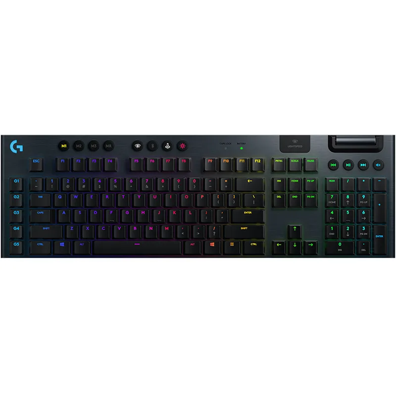 Ultra-thin black mechanical keyboard with RGB backlighting, 22mm thick