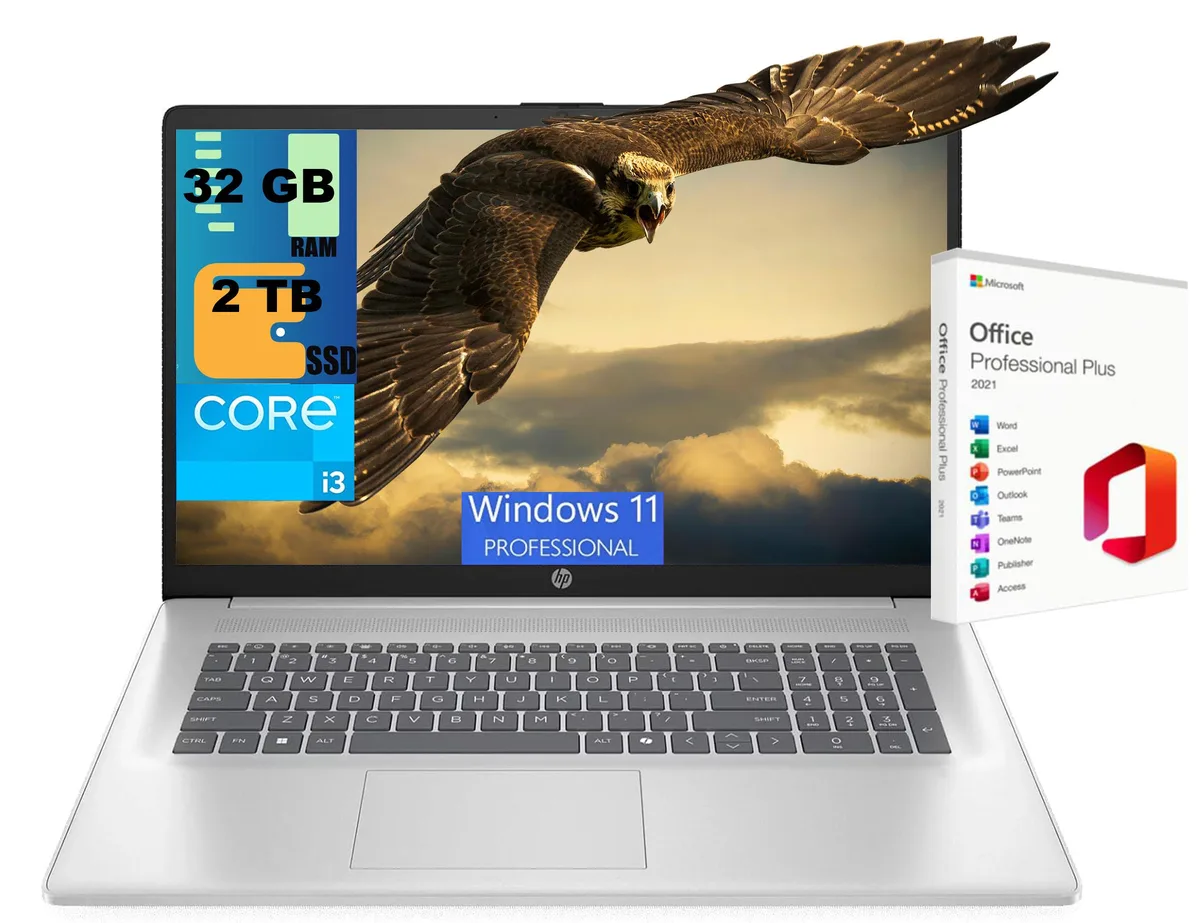 HP HP 17 laptop Intel Core i3-N305 32GB 2TB SSD 17.3" HD+ Silver Windows 11 Pro 2021 — photo du produit