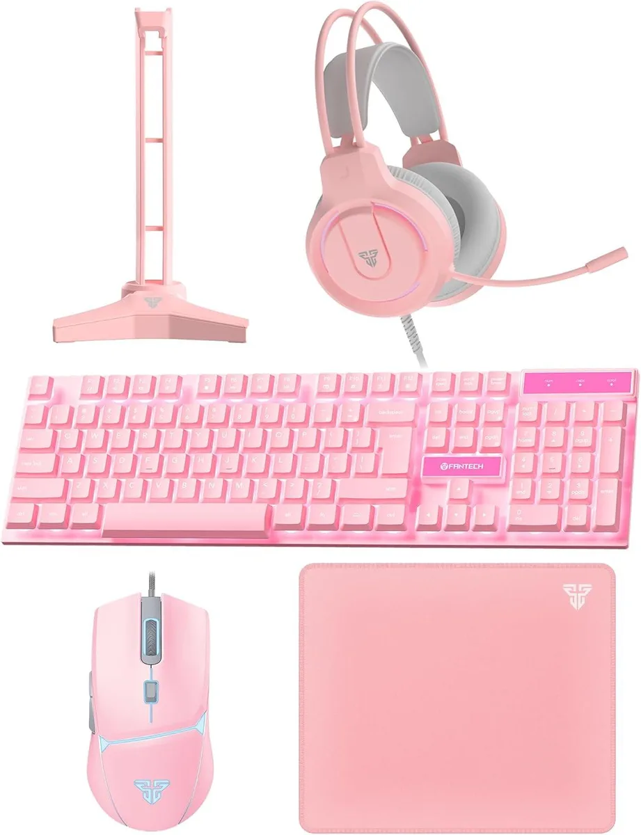 BFKK BFKK 5-in-1 Gaming Keyboard Set Pink 8000 DPI 50mm Driver 320g Headset — Produktfoto