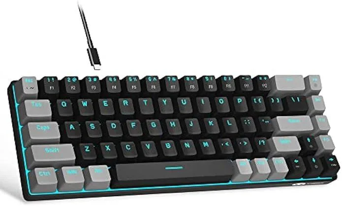 TAURKENAM TAURKENAM 60% 68-Key Mechanical Gaming Keyboard Red Switch Blue LED Black/Grey — produktbild