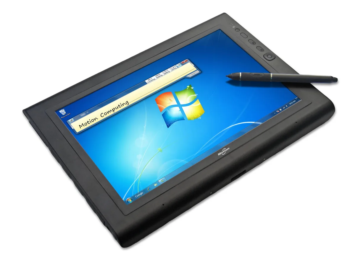 Black 12.1 inch rugged tablet with touchscreen display