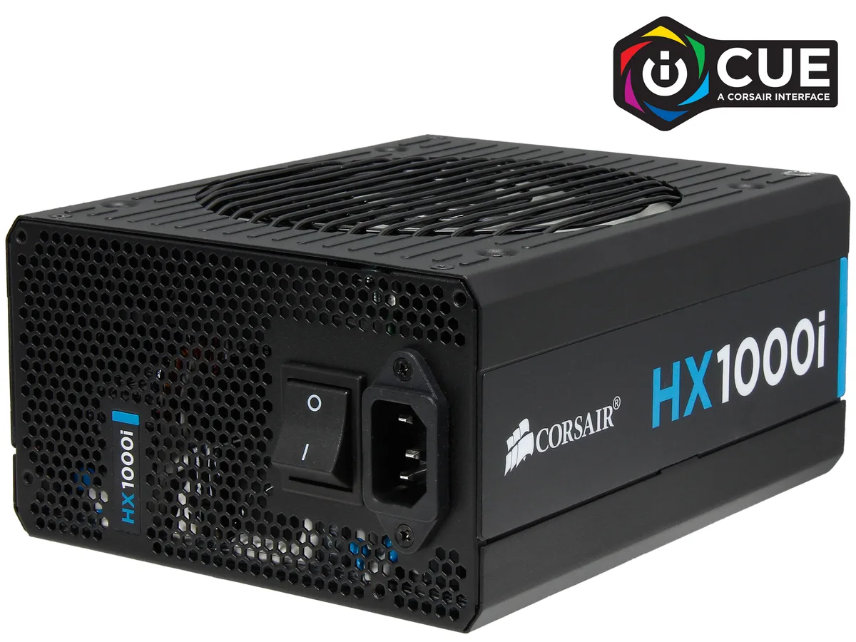 Rectangular black ATX power supply with modular cable ports and a 140mm fan grille