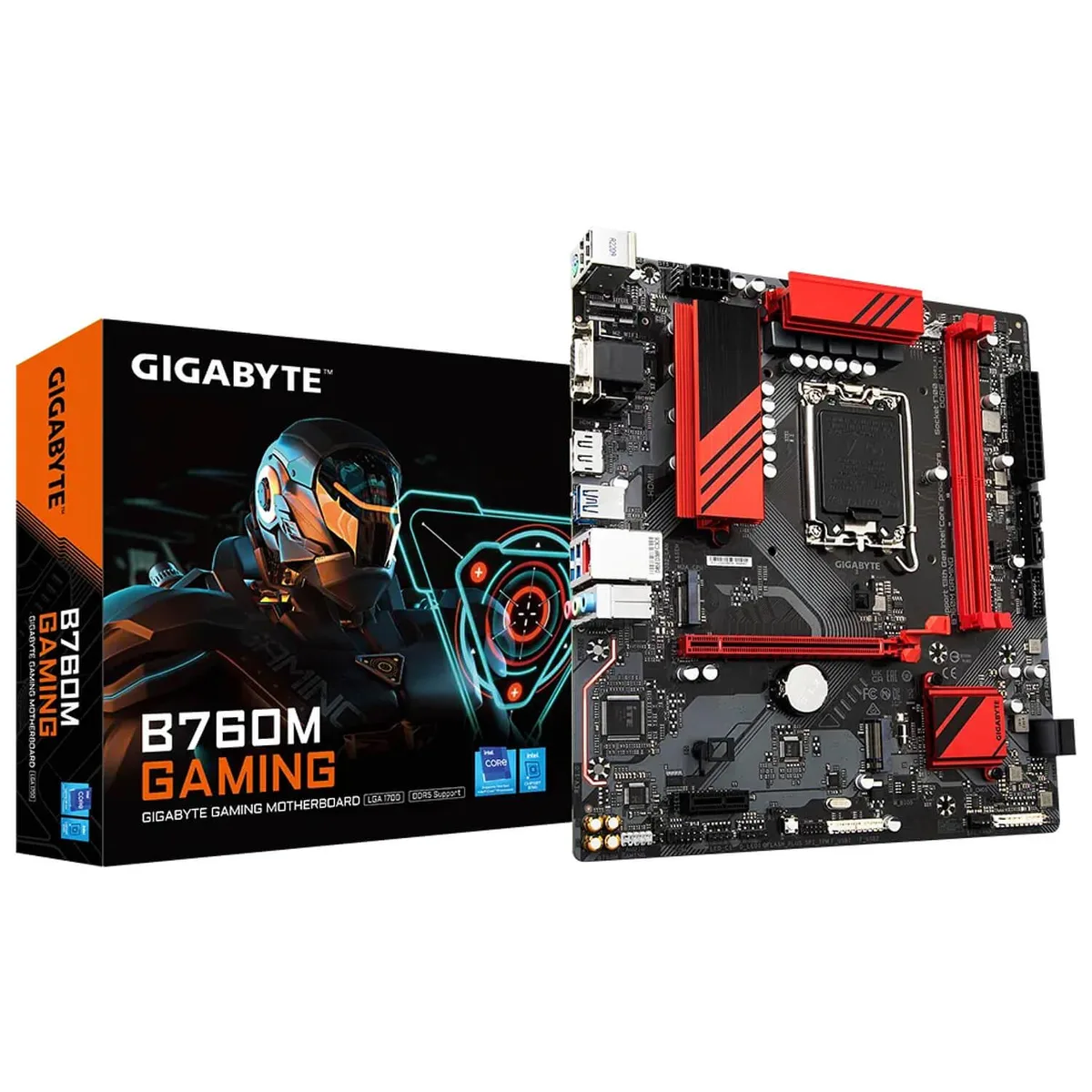 Black rectangular Micro ATX motherboard with silver heatsinks and multiple expansion slots