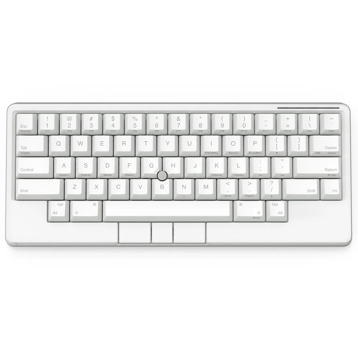 Compact 60% keyboard in snow stamped finish with gesture pads and pointing stick