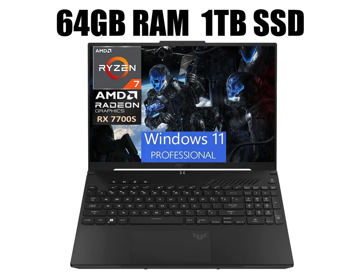 Black 16 inch gaming laptop with backlit keyboard and matte finish