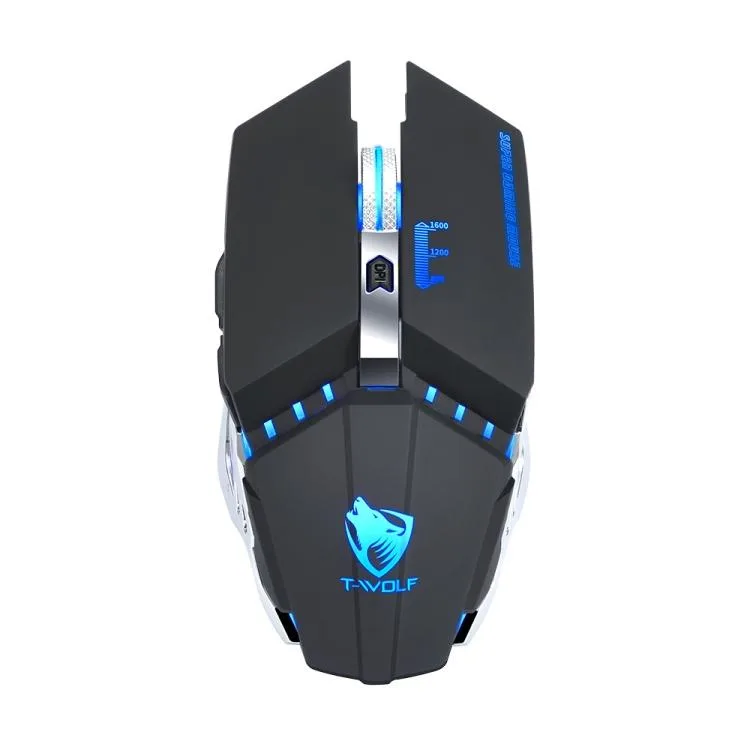 Black wireless gaming mouse with electroplated side wings, metal scroll wheel and RGB breathing light