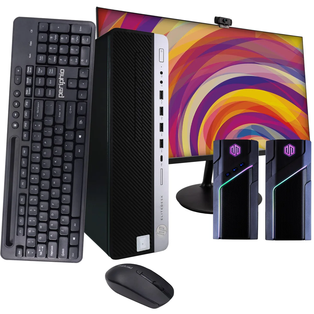 Black HP EliteDesk 800G4 tower beside 22in monitor