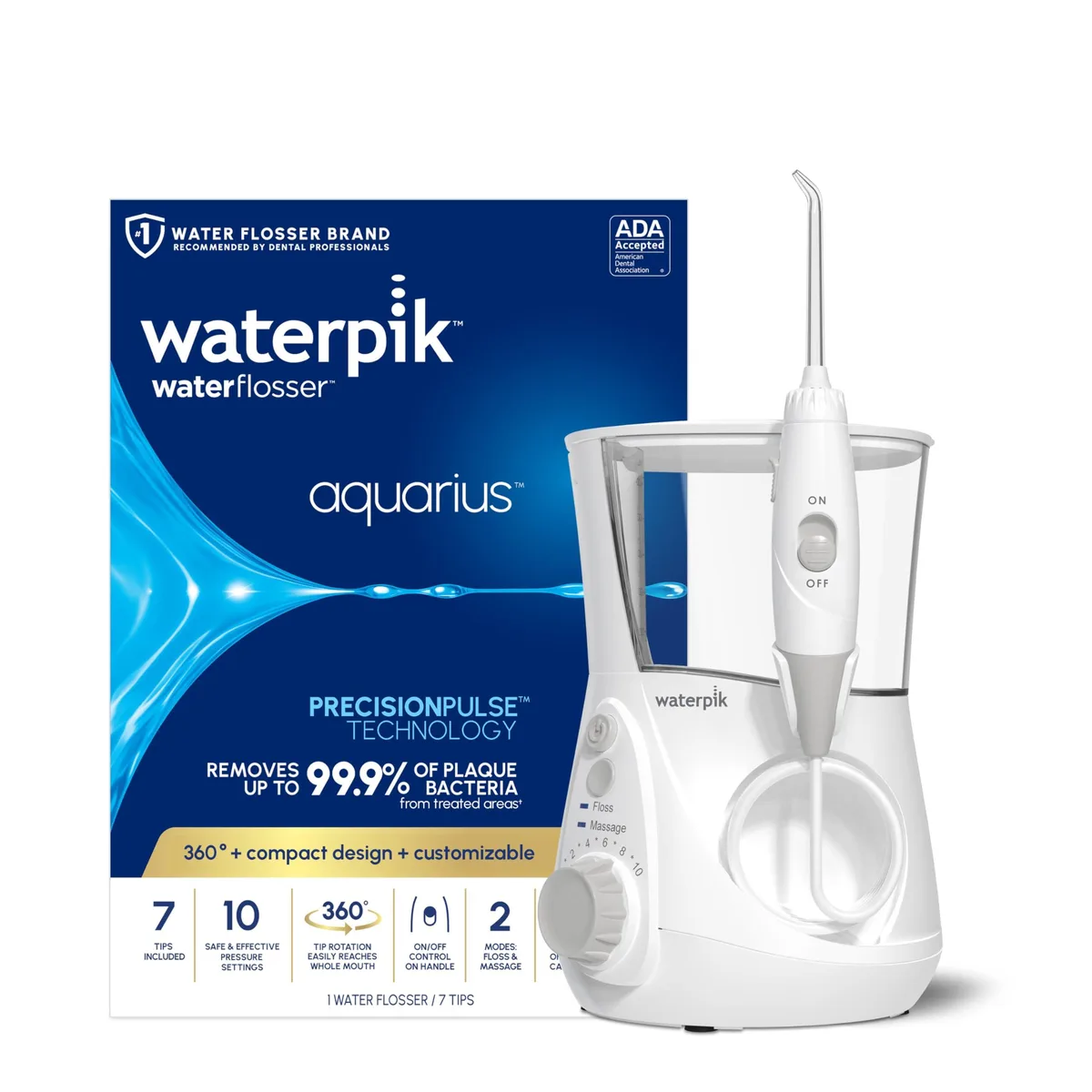 Waterpik Aquarius Water Flosser WP-660 White 10 Settings 7 Tips — product photo