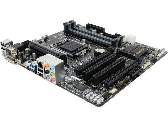 Green rectangular Micro ATX motherboard with black sockets and silver heatsinks
