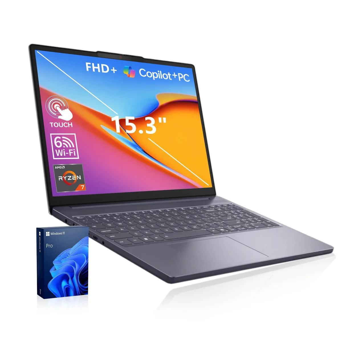 Grey 15.3 inch touchscreen laptop with numeric keypad