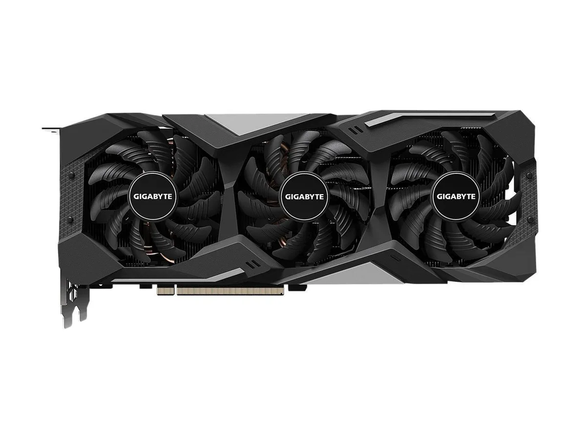 Triple-fan graphics card with metal backplate and silver shroud
