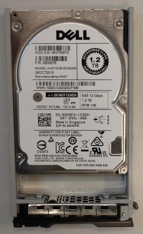 2.5 inch SAS hard drive in labeled hot swap tray